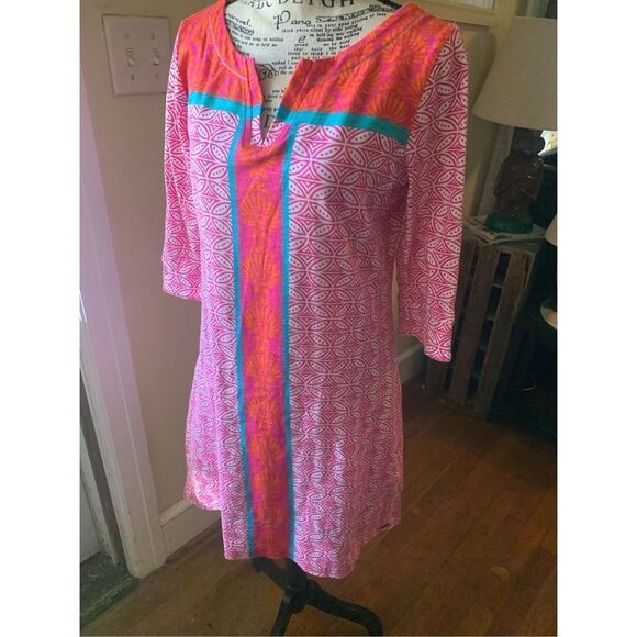 Hatley Pink & Orange Shift Dress Women's Size Small 100% Cotton - Picture 1 of 7